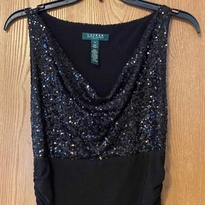 Ralph Lauren, Elegant black sequin midi-length dress | Size 4